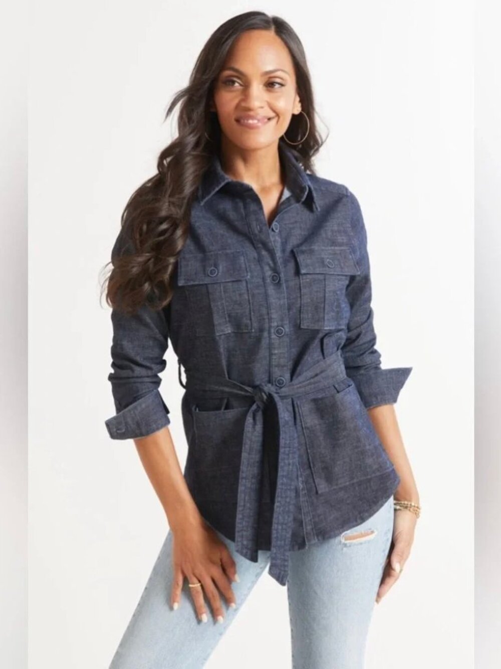 Anthropologie Level 99 Denim Belted Shacket